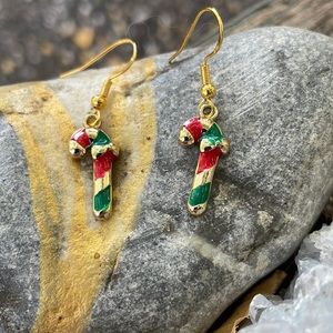 3/15 Handmade Christmas Candy Cane on Goldtone Earrings w Hypoallergenic Hooks
